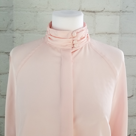 Vintage Braemar by Jeremy Scott Sz 9 Pastel Pink Dolman Sleeve High Neck Blouse - Picture 2 of 7